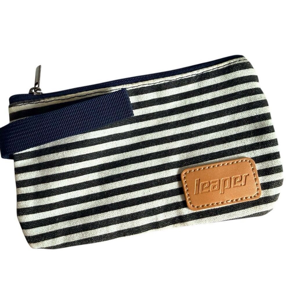Leaper Striped Canvas Lined Cosmetic Travel Makeup Bag